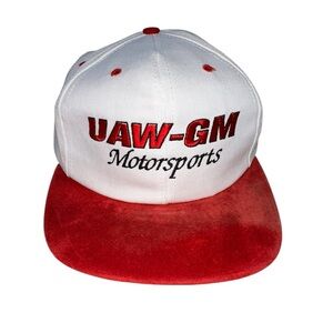 Vintage United Auto Workers GM Motorsports General Motors Suede Bill Strap Hat